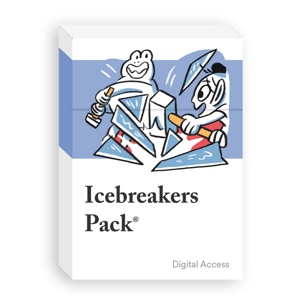 Illustrated box packaging for Icebreakers Pack with two cartoon characters breaking ice