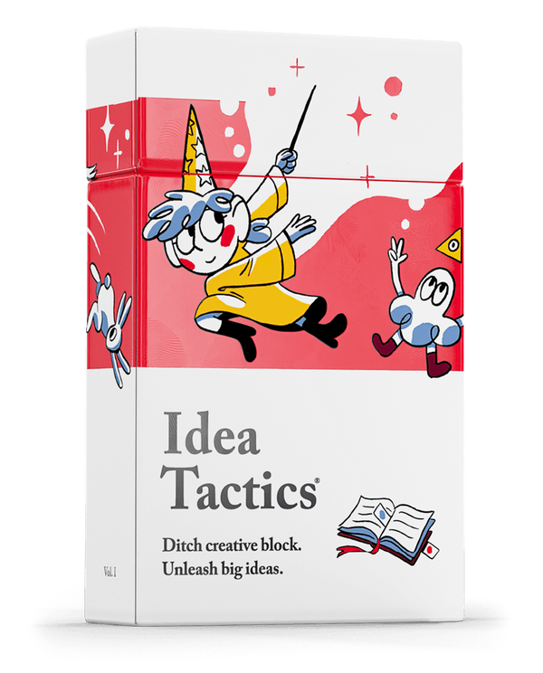 Idea Tactics card game box, white and red, Vol 1, wizard illustration