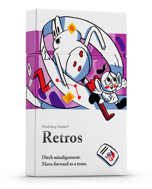 Retros card deck box by Workshop Tactics with purple cartoon illustration