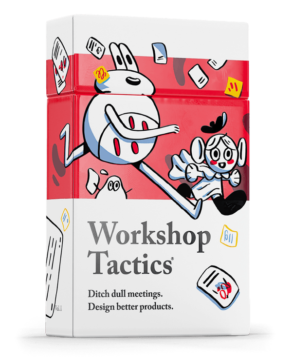 Workshop Tactics card game box, red and white with cartoon rabbit characters